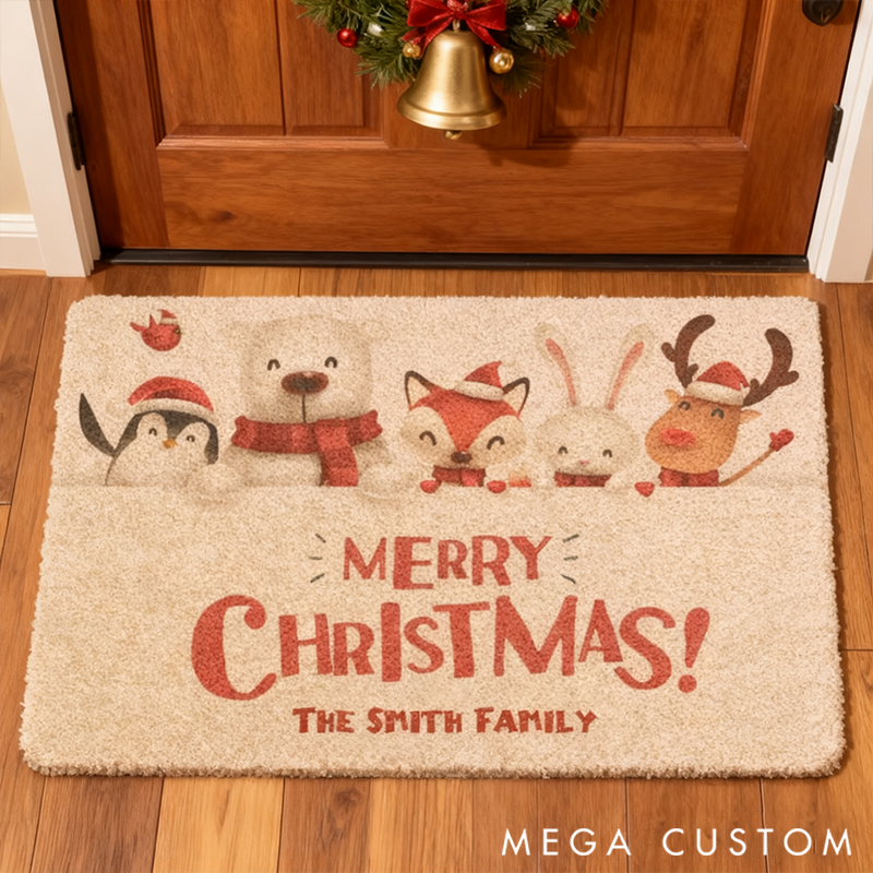 Personalized Merry Christmas Animal Family Doormat Christmas Gift for Family