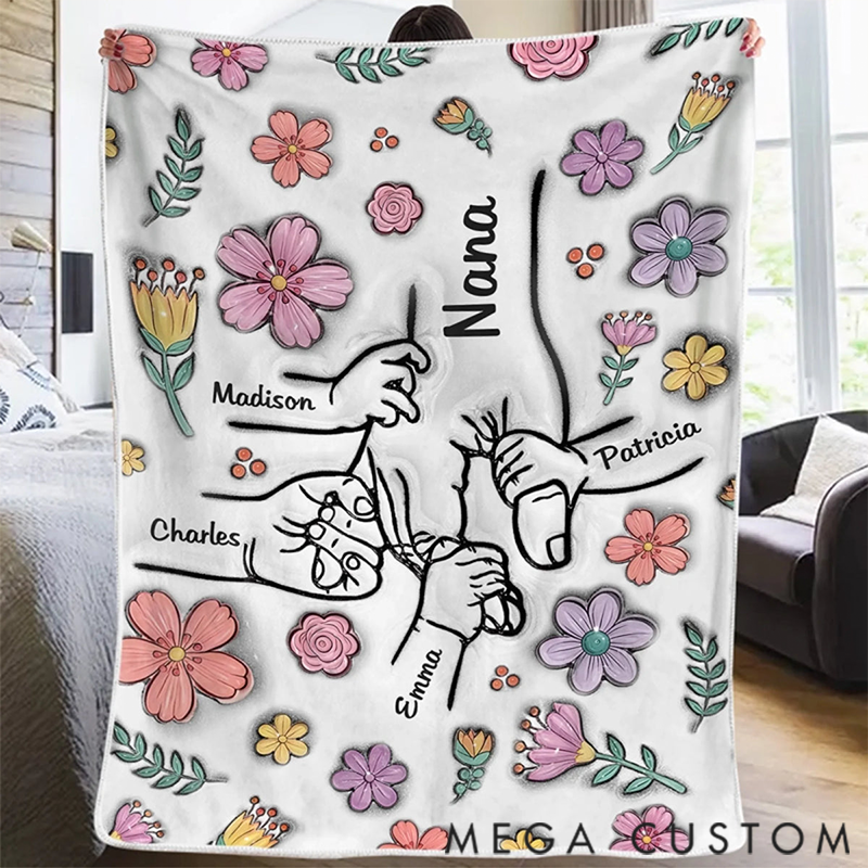  Personalized Hands Holding Nana with Love Printed Blanket Mother's Day Gift for Mom Grandma