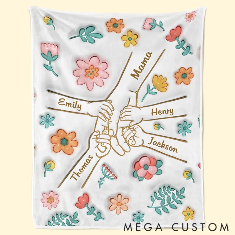  Personalized Fingers Tied with Love Printed Blanket Mother's Day Gift for Mom Grandma