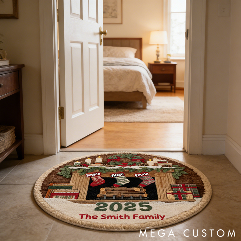 Personalized Merry Christmas Family Round Doormats Christmas Gift for Family