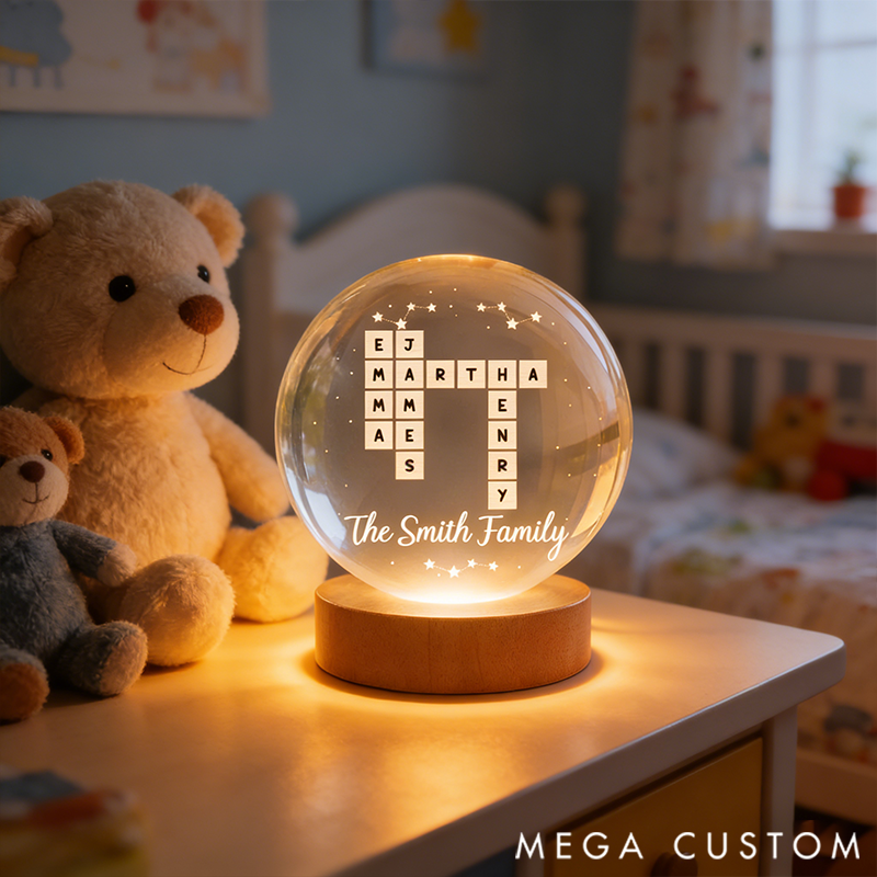 Personalized Crossword Loving Family Siblings Besties Crystal Globe Lamp