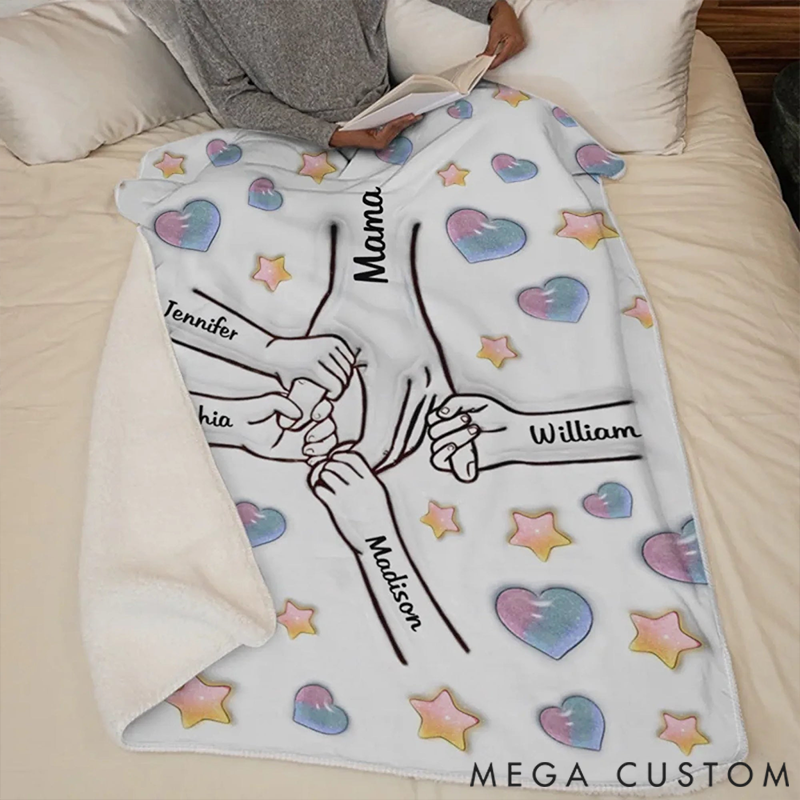 Personalized Forever Connected Hand in Hand Printed Blanket Mother's Day Gift