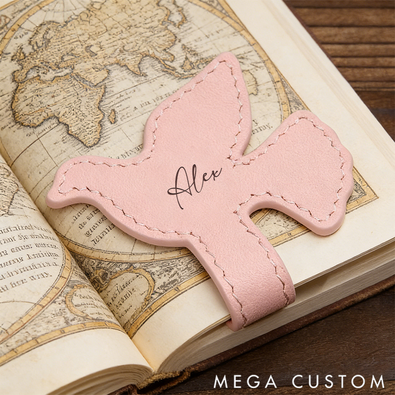 Personalized Leather Bookmark Pigeon-Shaped Bookmark Custom Engraved Name Bookmark