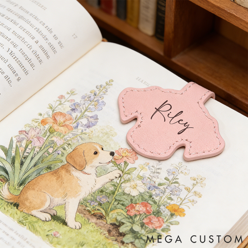 Personalized Leather Bookmark Dog-Shaped Bookmark Custom Engraved Name Bookmark