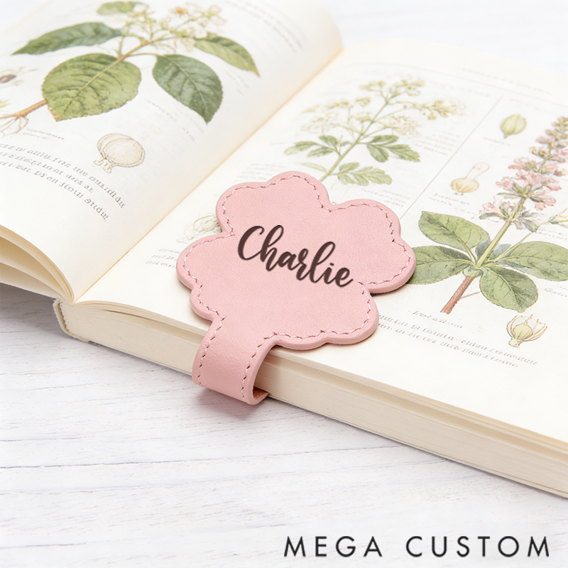 Personalized Leather Bookmark Custom Engraved Four-Leaf Clover Bookmark