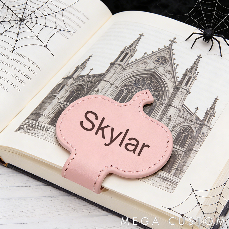 Personalized Leather Bookmark Pumpkin Bookmark Custom Engraved Bookmark Halloween Gift