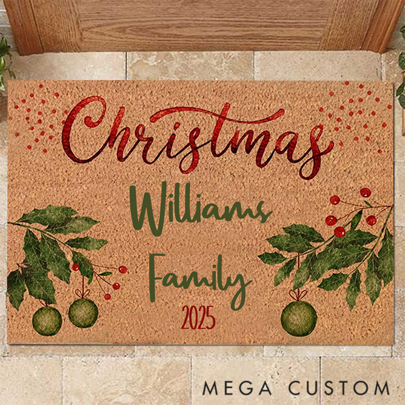 Personalized Christmas-themed Doormat with Family Name for Home Gifts