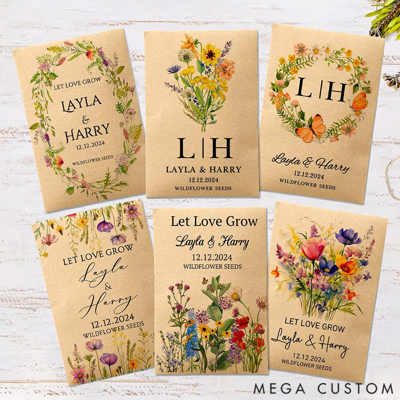 Personalized Eco-Friendly Wildflower Seed Packets Perfect Wedding Favors and Bridal Shower Gifts