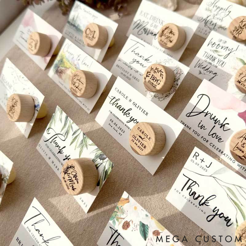 Personalized Wine Bottle Stopper Wedding Favors with Thank You Card Gift for Guests