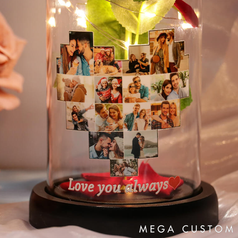 Personalized Customized Preserved Flower Love Heart Collage Photo Frame