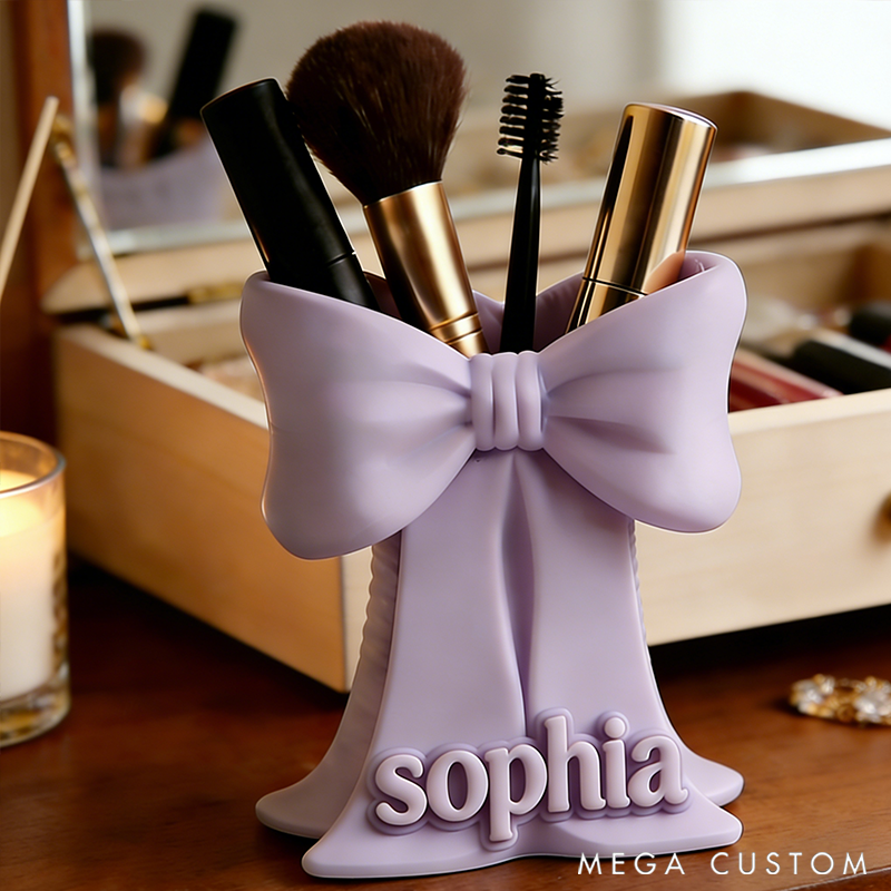 Personalized Bow-Tie Cosmetic Storage Dressing Table Makeup Brush Organizer