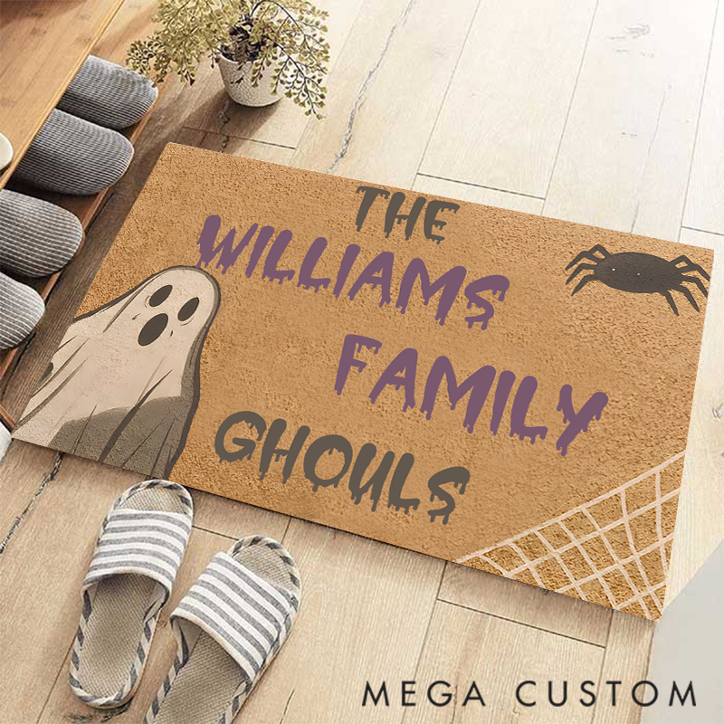 Personalized Family Ghouls Halloween Doormat Gift for Family Fun Spooky Ghost and Spider Family Name Doormat