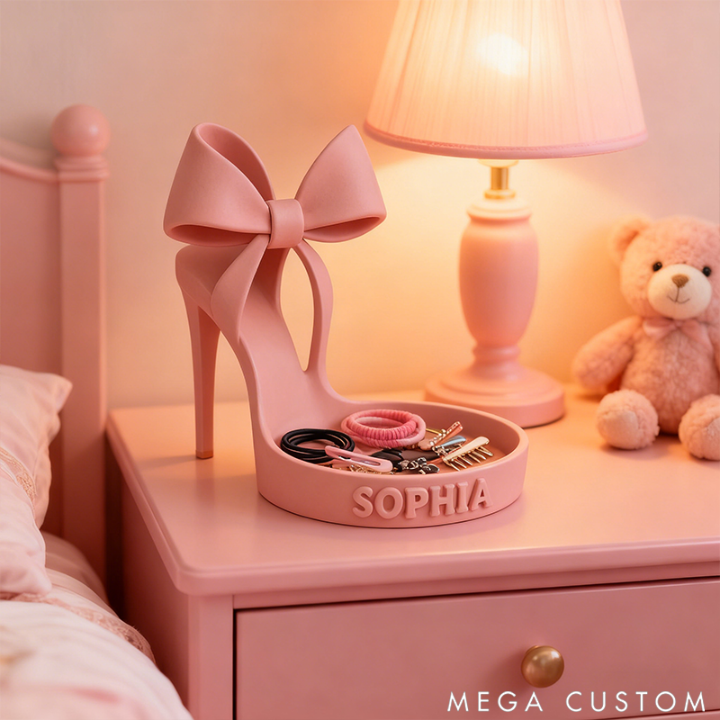 Personalized High-Heel Jewelry Tray Bow-Shaped Jewelry Holder 3D Printed Vanity Tray Cute Ring Dish