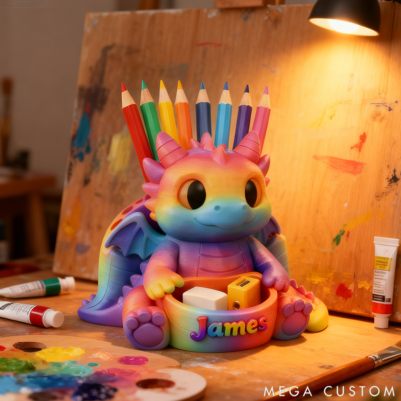 Personalized Rainbow Dragon Pencil Holder Cute Dragon Storage Stand Children's Desktop Decor 3D Printed