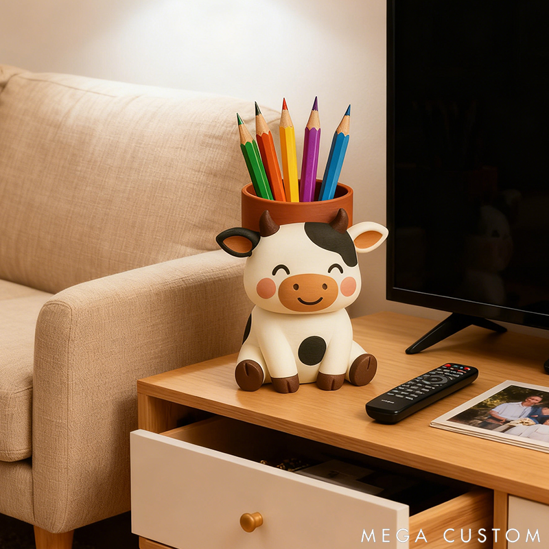 Personalized Cow Pencil Holder Cute Desktop Decor 3D Printed
