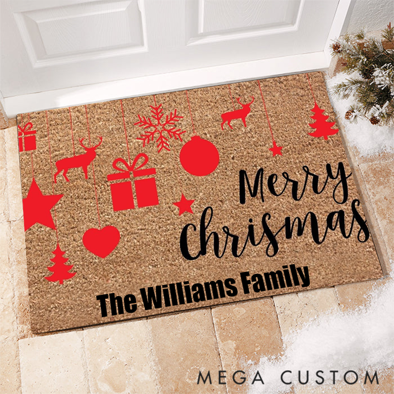 Personalized Holiday Greetings Customizable Doormat Featuring Your Family Name