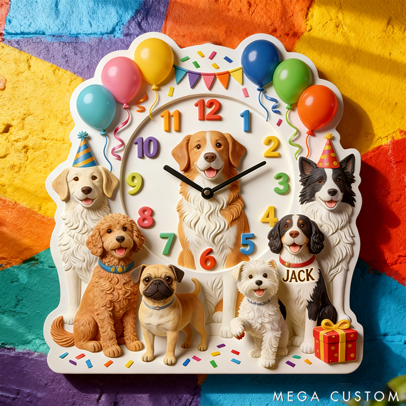 Personalized Pet Dog Party Theme Clock 2D Printed Design