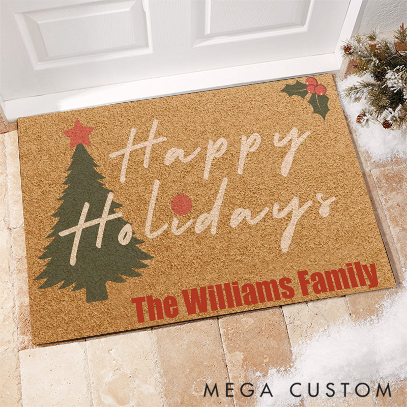 Personalized Happy Holidays Doormat Make this Christmas Special with Your Family Name