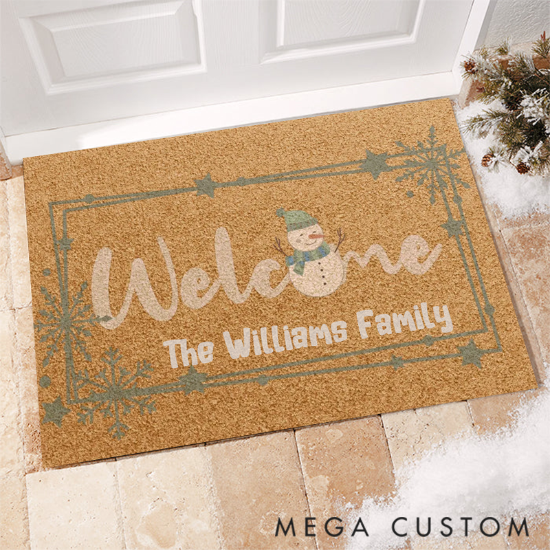 Personalized Snowman Doormat with Your Family Name for the Holidays