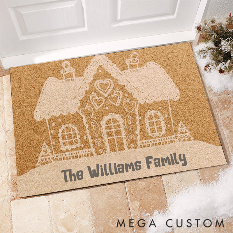 Personalized Cute Gingerbread House Doormat Outdoor Winter Decoration