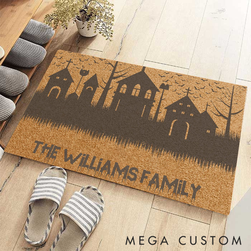 Personalized Spooky Entrance Doormat Add Your Family Name to this Festive Halloween