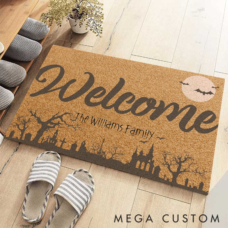 Personalized Halloween Doormat Welcome all with Your Family Name this Halloween