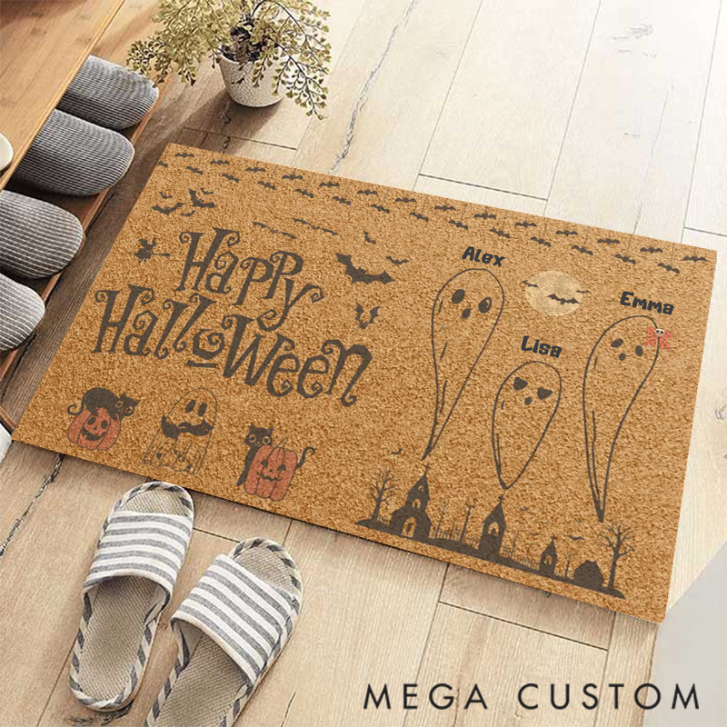 Personalized Halloween Ghosts and Bats Doormat Perfect for Families with a Love for Halloween