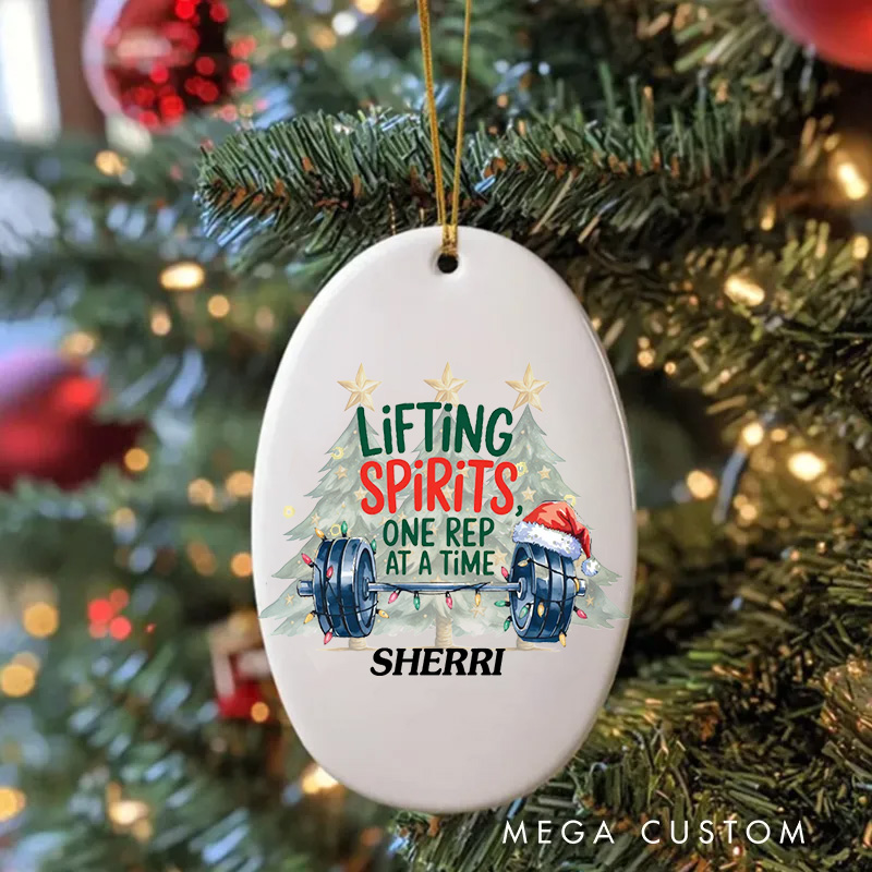 Personalized Weightlifting Ornament Barbell Christmas Gift Custom Crossfit Gym Bodybuilder Fitness First Workout Buddy Merry Fitmas