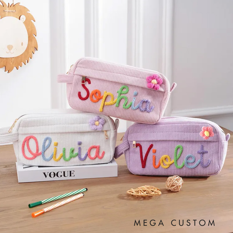 Personalized Name Pencil Case Corduroy Pencil Case for Kids with Name Yarn Name Pencil Case Back to School Gift