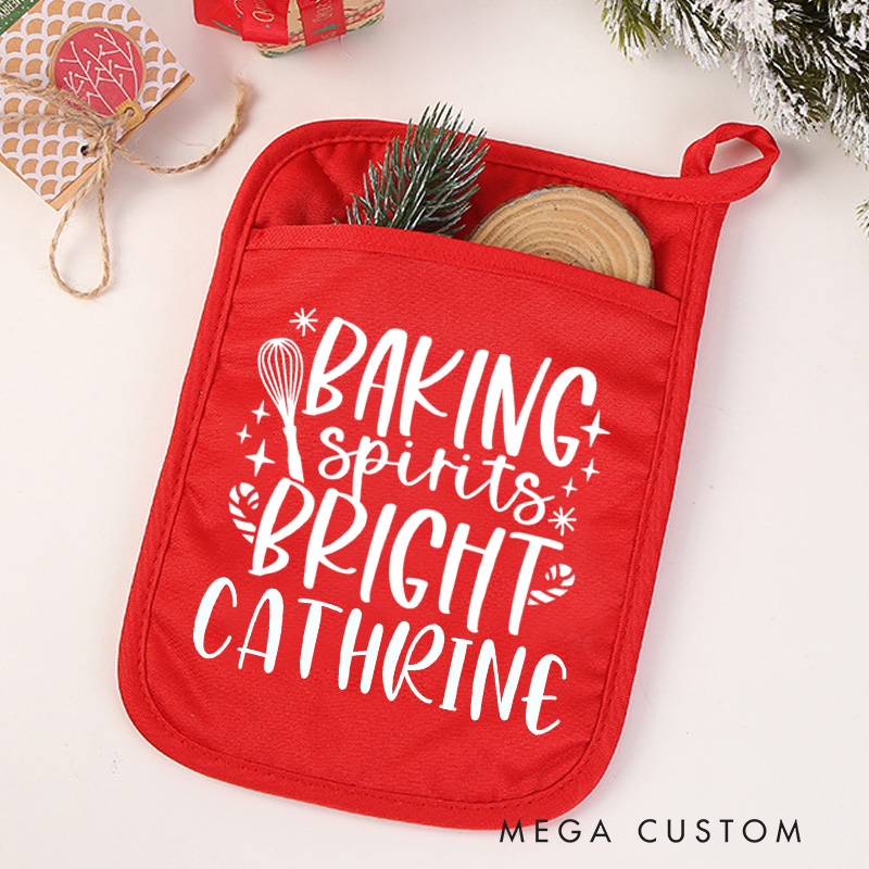 Personalized Baking Spirits Bright Pot Holders Custom Candy Cane Potholder with Name Gift Baking Lovers Gift Baker Gift