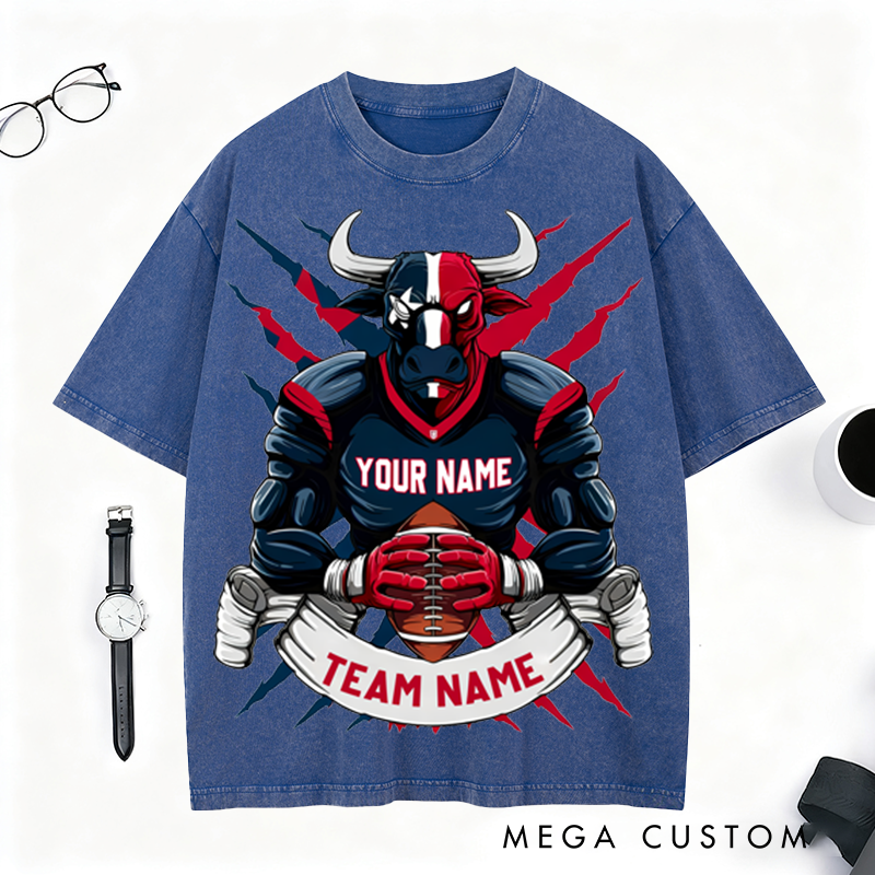 Personalized Fierce Bull Football T-Shirt Dominate the Game with Your Team Name