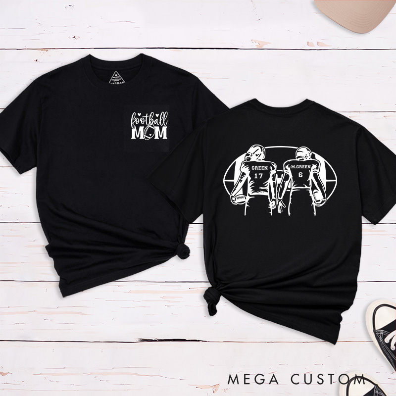 Personalized American Football Mom T-Shirts with Custom 2 Player Name and Number