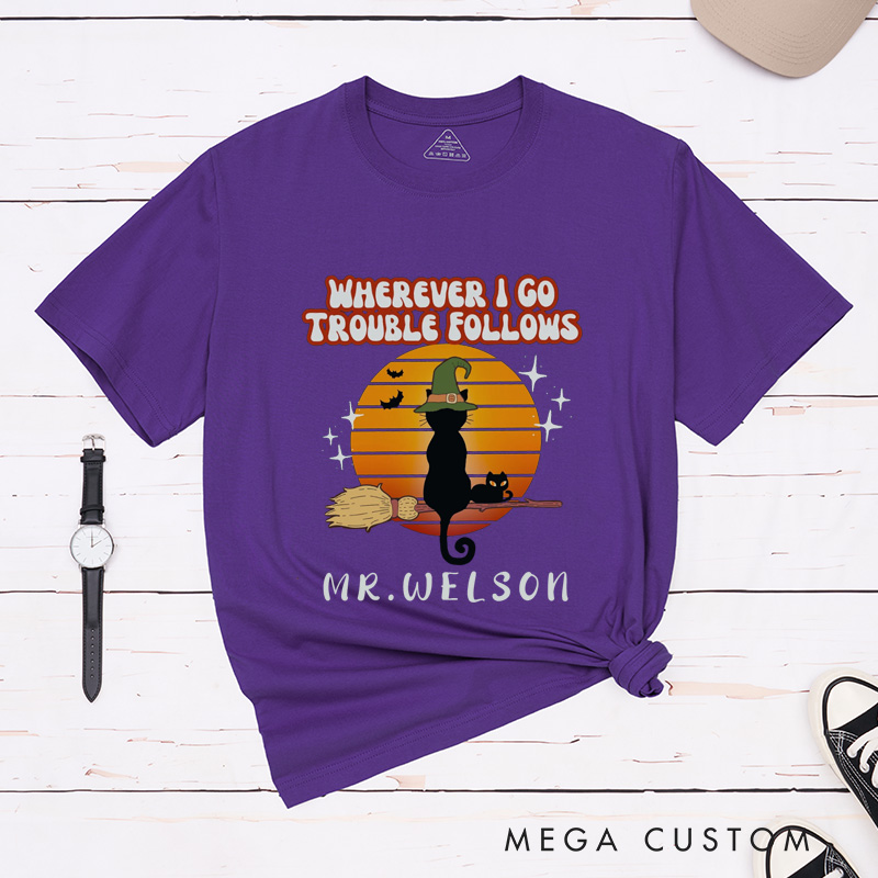Personalized Where I Go Trouble Follows Retro Couple Halloween Matching Shirt 