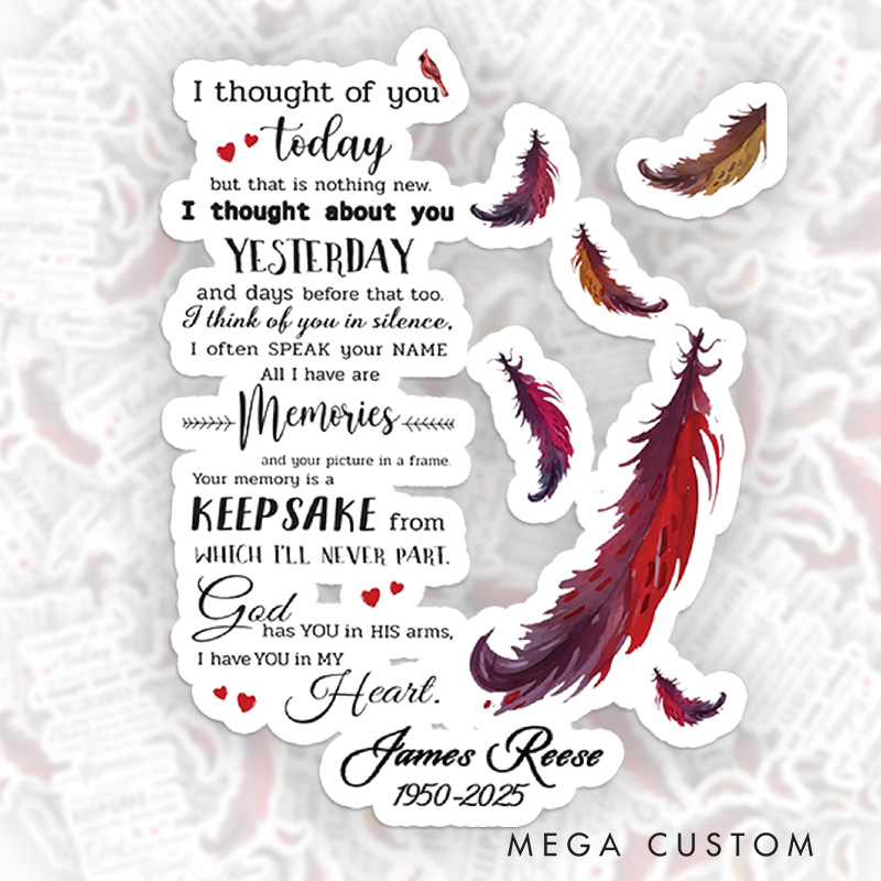 Personalized Memorial Sticker Watercolor Feather Heart Bird Sympathy Gift for Loss of Loved One Grieving