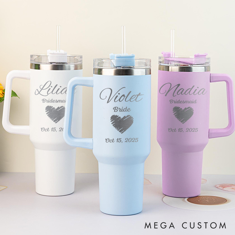 Personalized Bridesmaid Hand-drawn Heart 40oz Tumbler Maid of Honor Tumbler with Lid and Straw Bride Bachelorette Party Gift Bridal Shower Tumbler