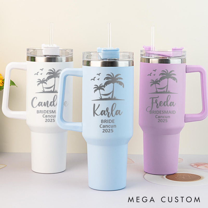 Personalized Bridesmaid Tropical Palm Tree 40oz Tumbler Maid of Honor Tumbler with Lid and Straw Bride Bachelorette Party Gift Bridal Shower Tumbler