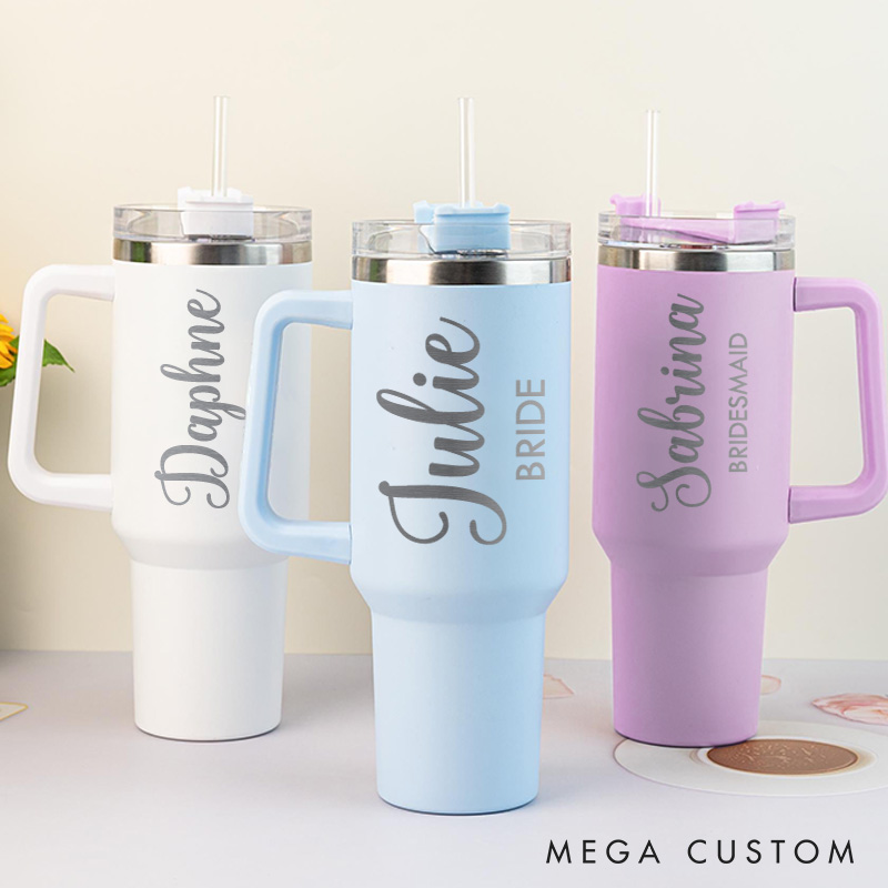 Personalized Minimalist Bridesmaid Name with Title 40oz Tumbler Maid of Honor Tumbler with Lid and Straw Bride Bachelorette Party Bridal Shower Gift 