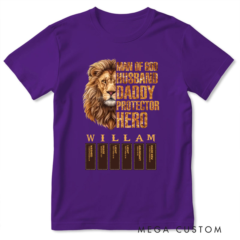 Personalized Man of God Husband Daddy Protector Hero Classic T-Shirt with Name Cotton Shirt Religious Gift for Christian Men