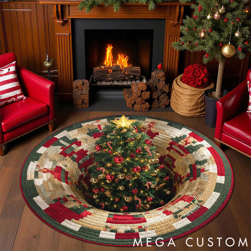 Personalized 3D Printed Rug, Christmas Welcome Round Mat, Indoor Rug Decor, Christmas Tree Home Decor, Holiday Doormat, Christmas Gift