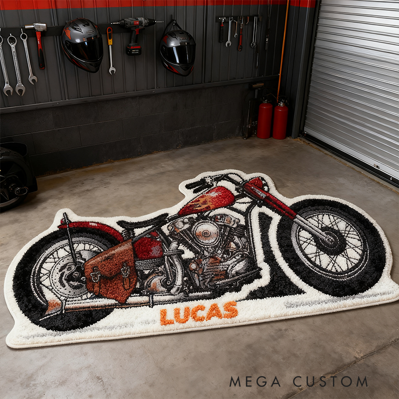 Personalized Motorcycle Doormat with Custom Name Design for Bikers and Motorcycle Fans