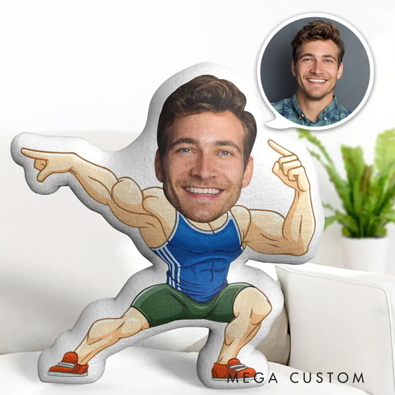 Personalized Body Pillow My Face Pillow Custom Dolls Fitness Man Pointing With Hands Photo Pillow Minime Pillow for Gym Lovers