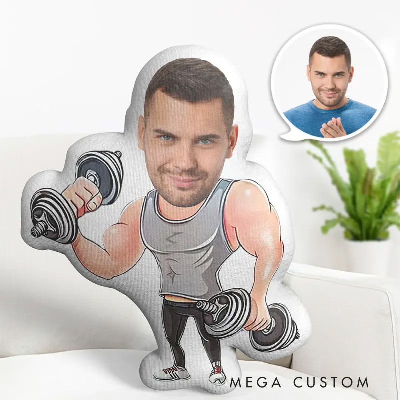 Personalized Photo Body Pillow My Face Pillow Custom Dolls Fitness Man Pointing With Hands Photo Pillow Minime Pillow for Gym Lovers