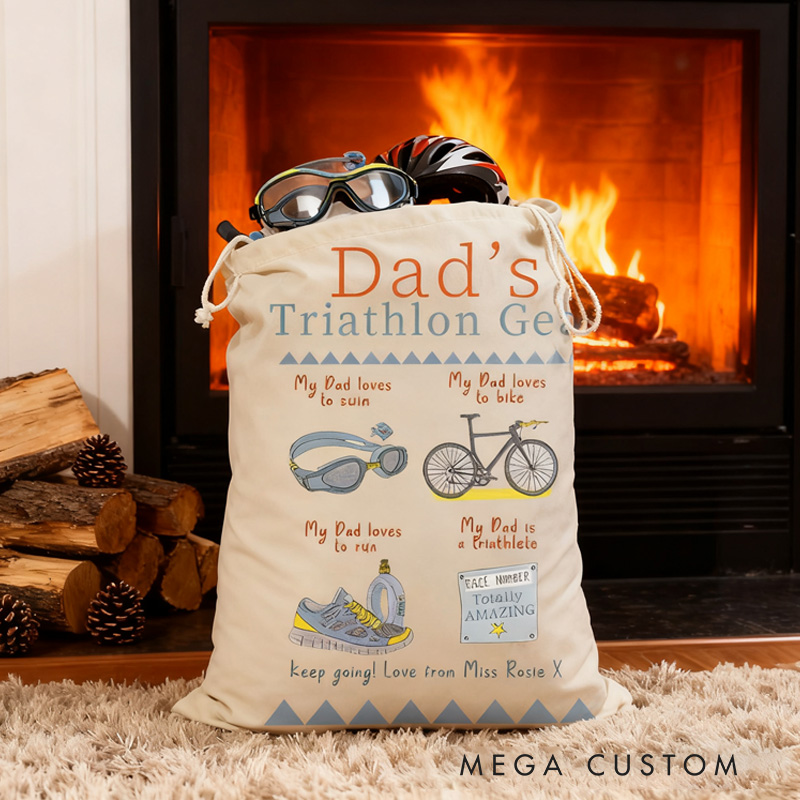 Personalized Merry Christmas Sack Family Christmas Gift Wrap Bag Triathlon Gear Sack Swim Bike Run Storage Gift Cotton Cycling Kit Sports Bag Gift for Cyclist Bicycle Biker Riding Lovers