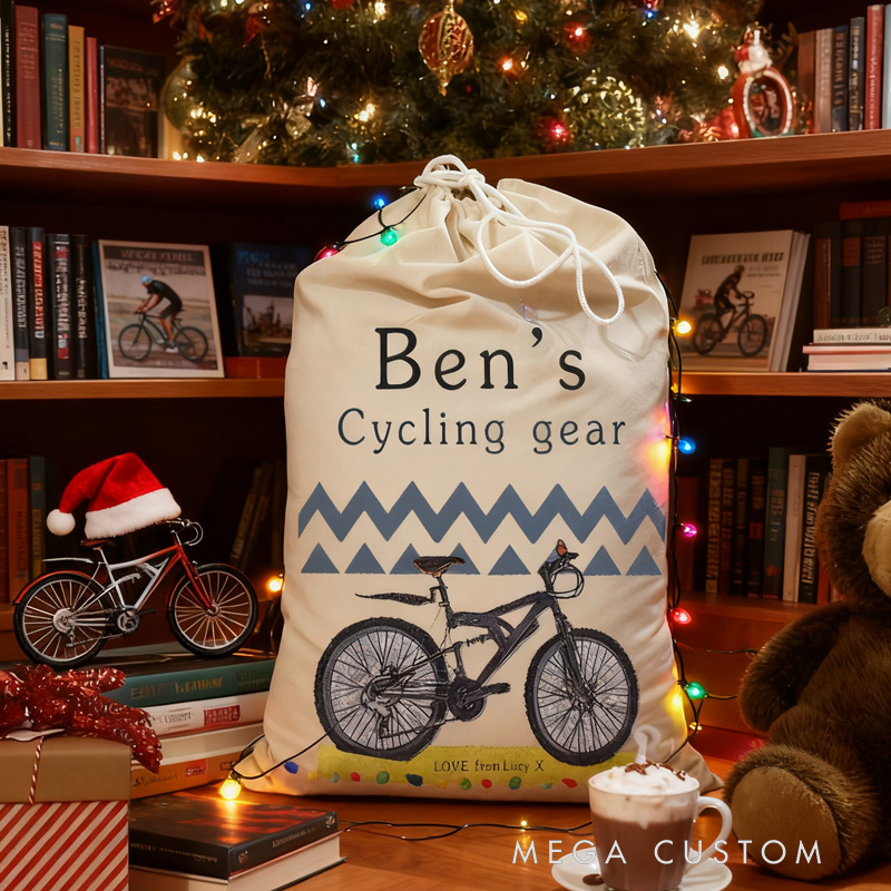 Personalized Merry Christmas Sack Cycling Kit Storage Bag for Cyclist Family Christmas Gift Wrap Bag Storage Gift Cotton Cycling Kit Sports Bag Gift for Cyclist Bicycle Biker Riding Lovers