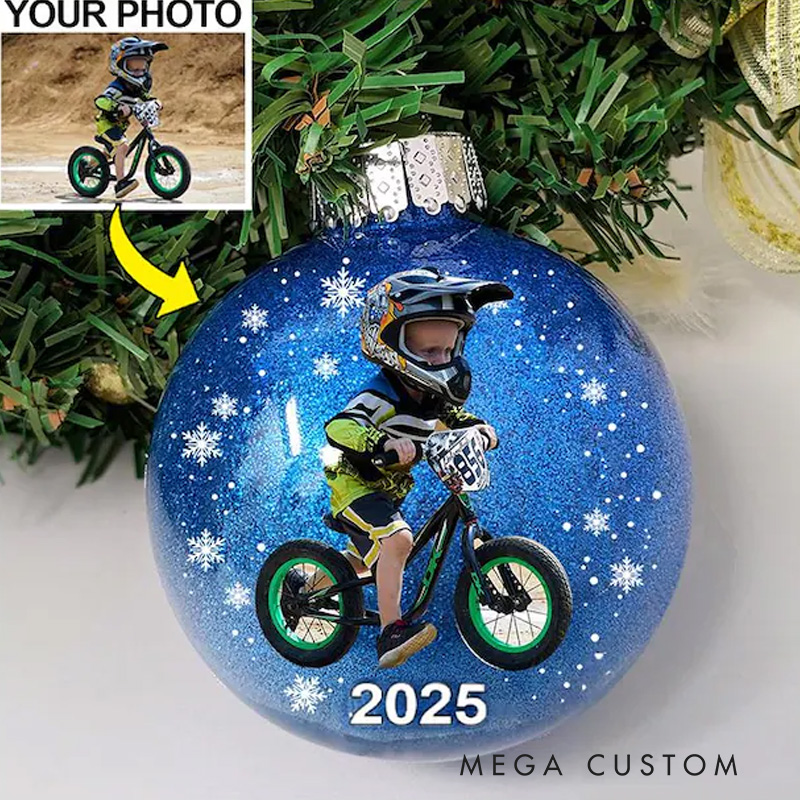 Personalized Christmas Ball Bike Riding Kids Ornament Special Gifts for Your Racing Children Cycling Ornaments Mountain Biking Gifts Glitter Plastic Ornament for Riding Lovers
