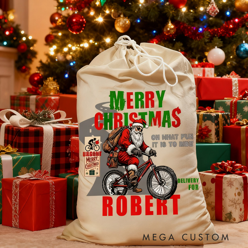 Personalized Santa Cycling Delivery Christmas Sack Cycling Kit Storage Bag for Cyclist Family Christmas Gift Mountain Biking Gift for Cyclist Racing Bicycle Biker Riding Lovers