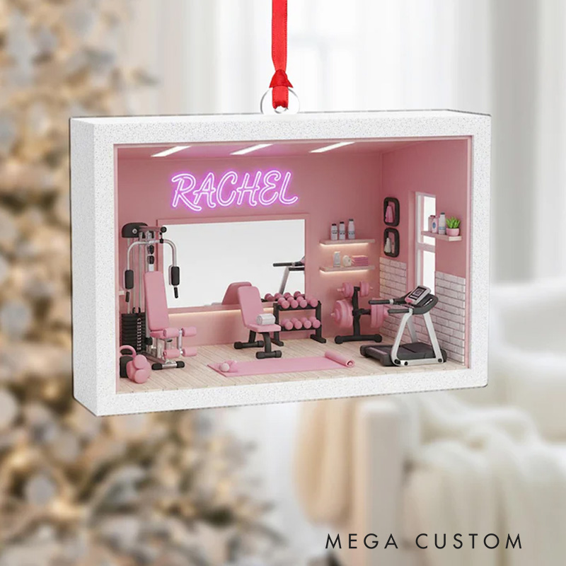Personalized Home Gym Ornament Pink Mini Workout Room Christmas Decor for Gym Lovers