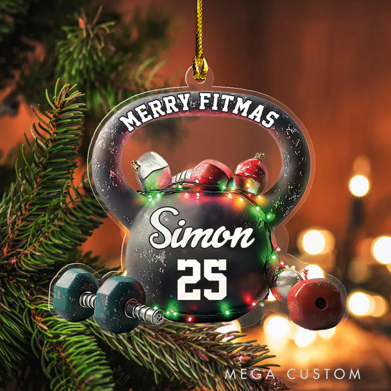 Personalized Fitness Christmas Ornament Dumbbell Fitness Keepsake Xmas Tree Hanging Decoration for Gym Lovers