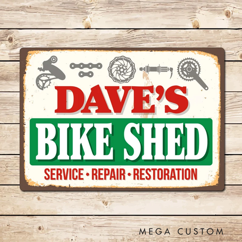 Personalized Bike Shed Sign Mancave Garage Decor Birthday Fathers Day Christmas Gift for Dad Grandad Husband for Cycling Riding Lovers