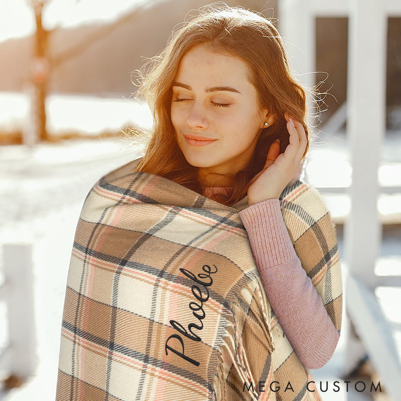 Personalised Name Embroidered Scarf for Men Custom Monogram Scarf Winter Long Scarves Gifts for Boyfriend Dad Husband